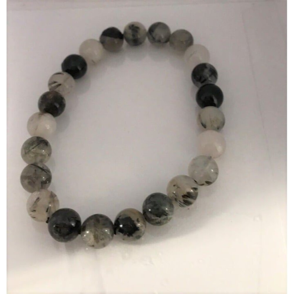 Black Tourmaline Beaded Stretch Bracelet - 8mm - Picture 2 of 4